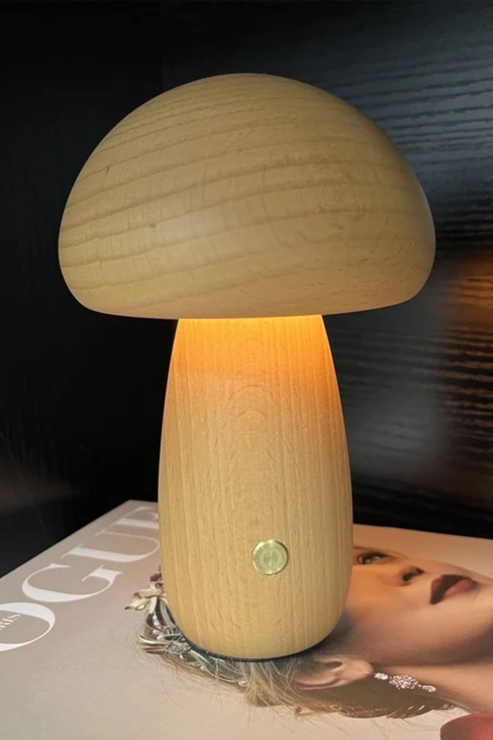 Lampe de Chevet Champignon en Bois – Veilleuse LED Tactile