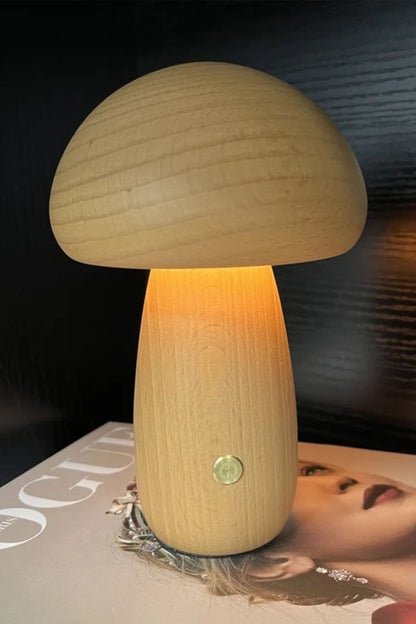 Lampe de Chevet Champignon en Bois – Veilleuse LED Tactile