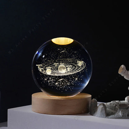 Lampe de Nuit Boule de Cristal 3D Lumineuse Galaxie Planète