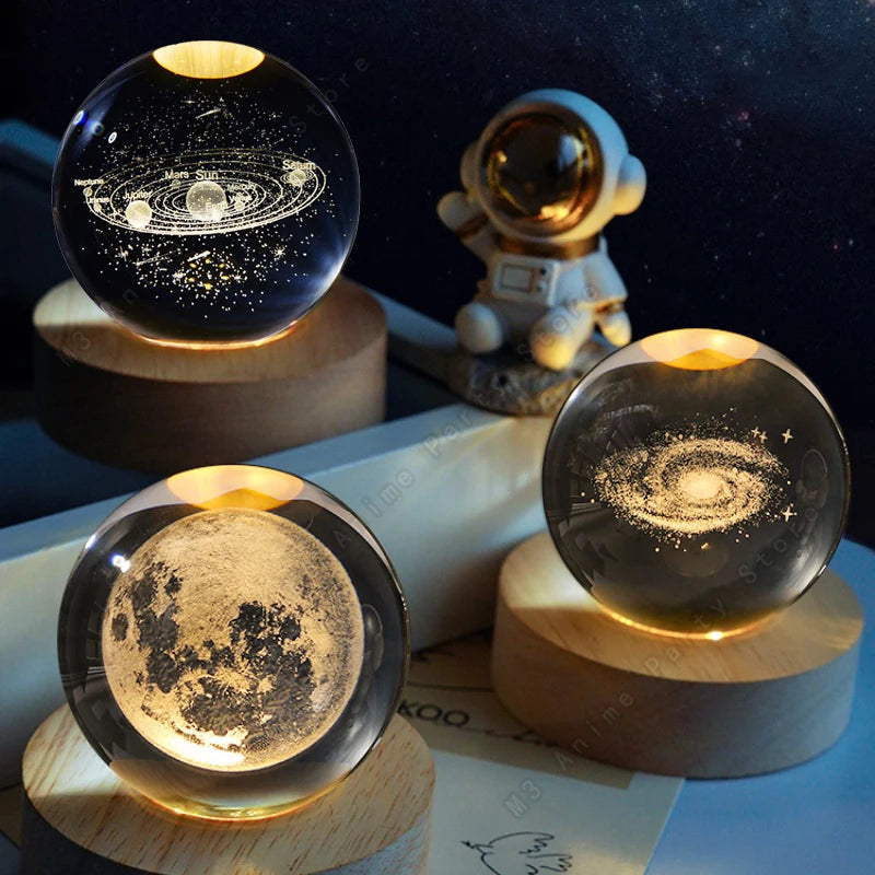 Lampe de Nuit Boule de Cristal 3D Lumineuse Galaxie Planète
