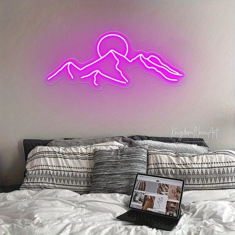 ENSEIGNE NÉON LED COUCHER DE SOLEIL SUR LA MONTAGNE