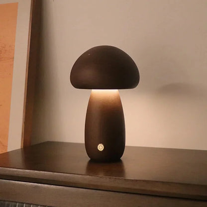 Lampe de Chevet Champignon en Bois – Veilleuse LED Tactile