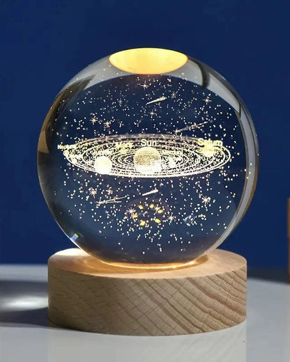 Lampe de Nuit Boule de Cristal 3D Lumineuse Galaxie Planète