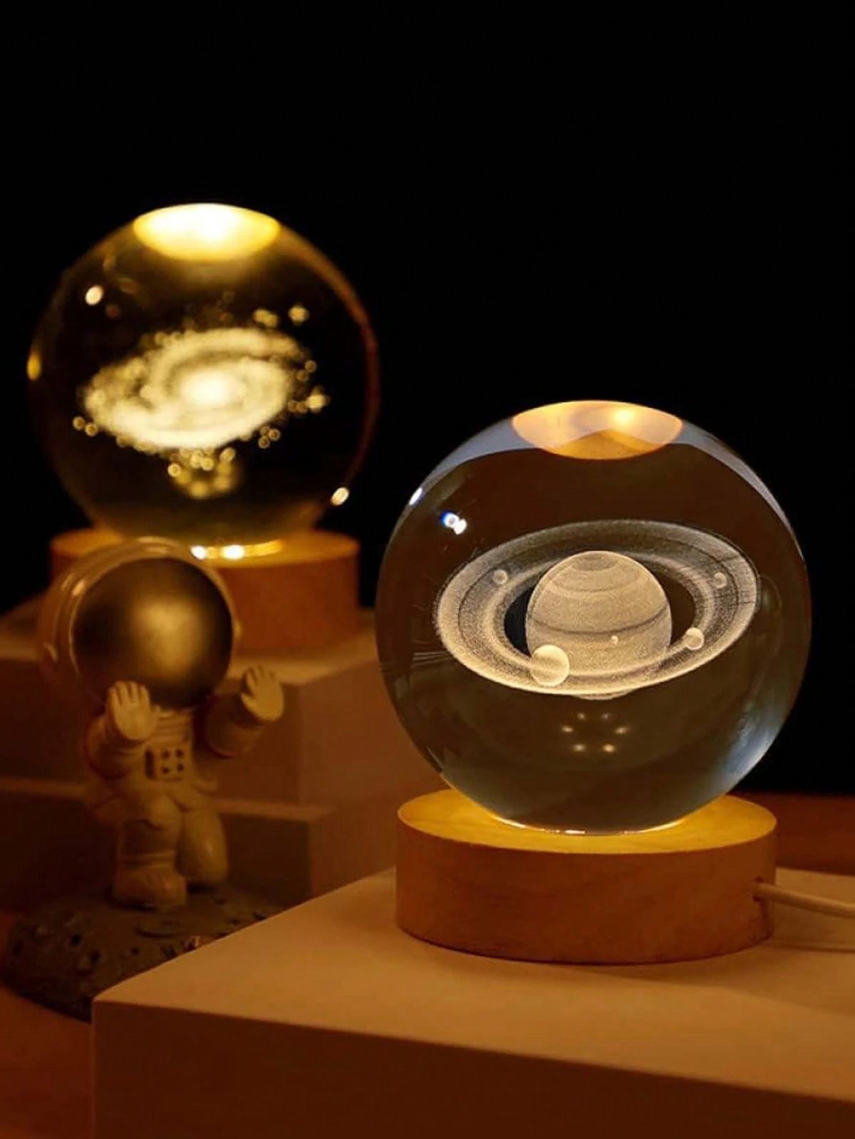 Lampe de Nuit Boule de Cristal 3D Lumineuse Galaxie Planète