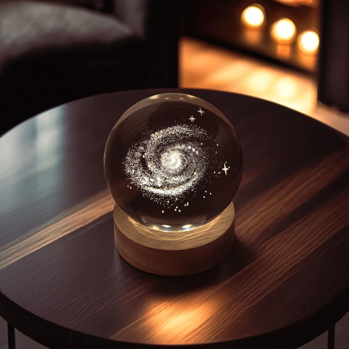 Lampe de Nuit Boule de Cristal 3D Lumineuse Galaxie Planète